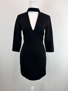 Tobi Black Bodycon Mini Dress Choker Neck Long Sleeve Stretch Size S